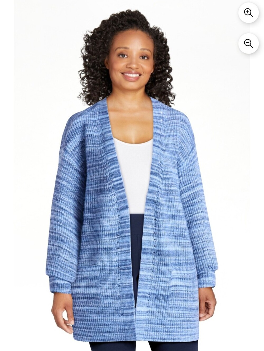 Time and Tru Blue Marled Open-Front Cardigan